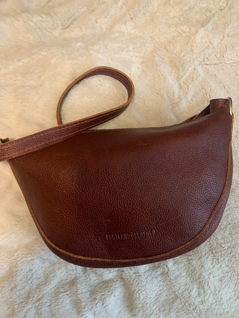 Portland Leather Medium Koala Color is Nutmeg Brown Pebbled Leather Saddle Bag